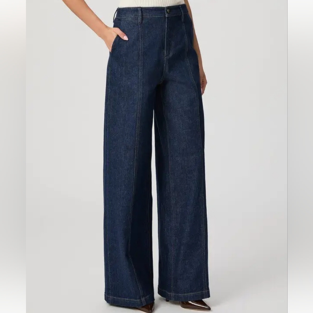PAIGE Aurora Seamed Super Wide Leg Jeans Dark Wash High Rise
